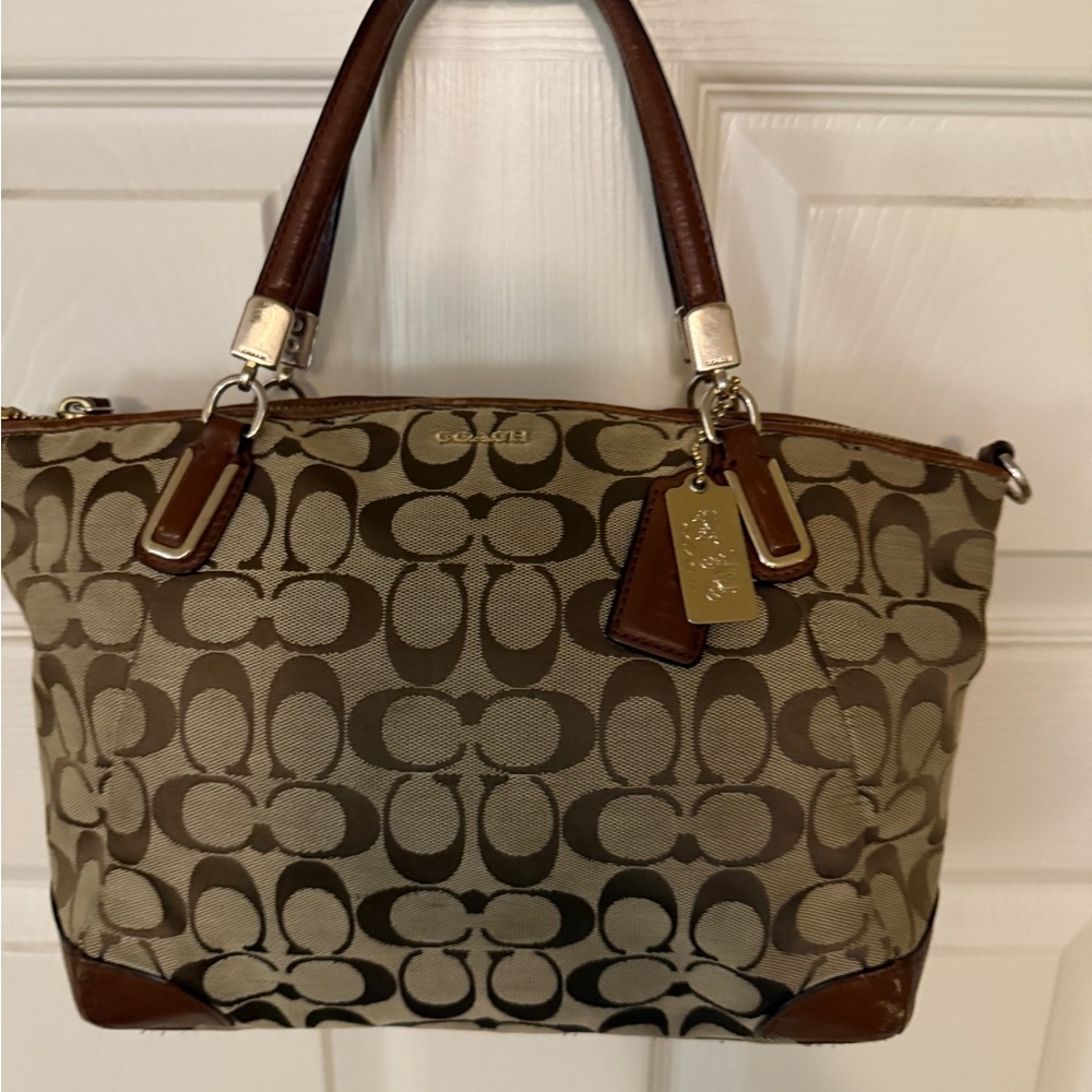 Coach Tan and Brown Signature Shoulder Bag